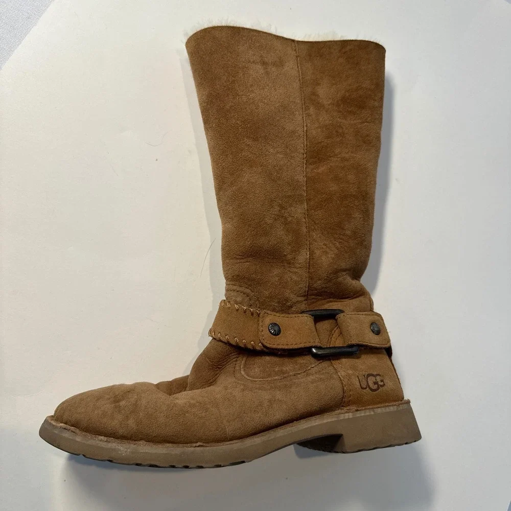 UGG Womens Braiden Genuine Shearling Harness Boots Western Chestnut Brown Sz 7.5